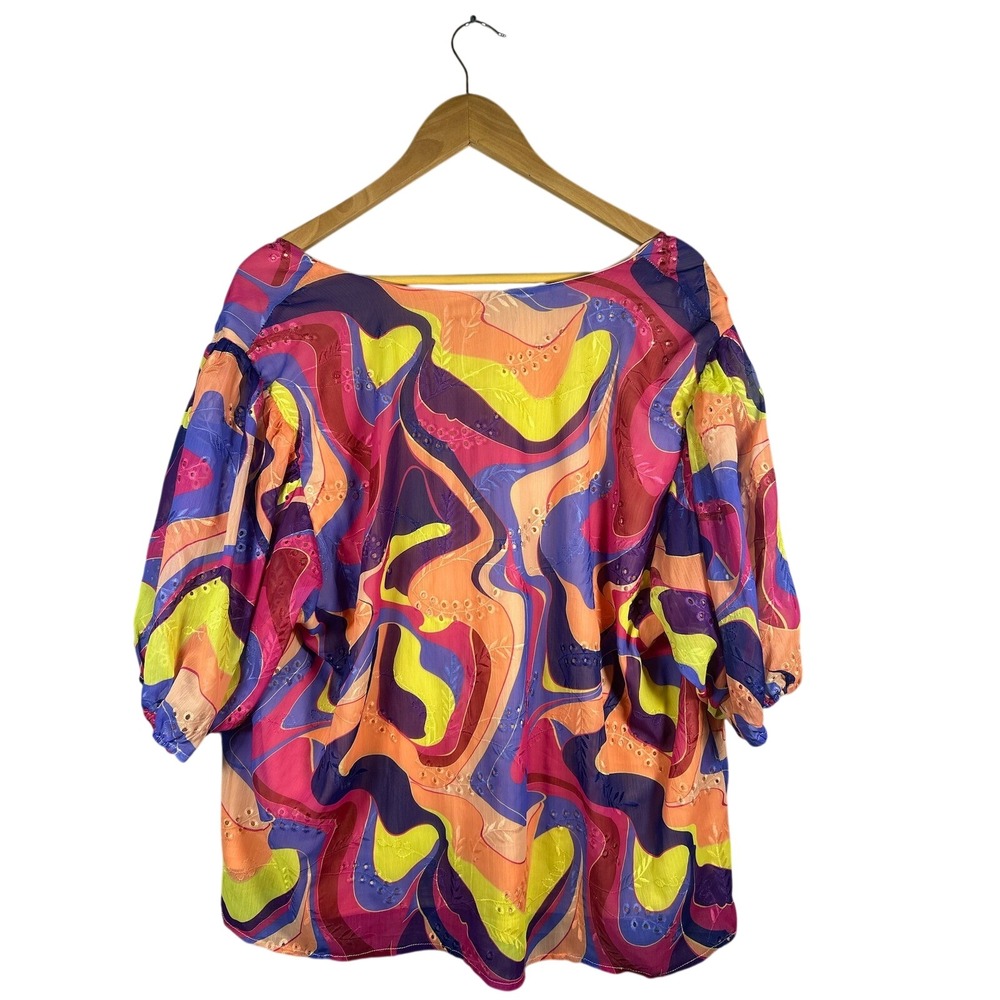 Nicole Miller Woman Abstract Print Sheer Blouse Top 3X